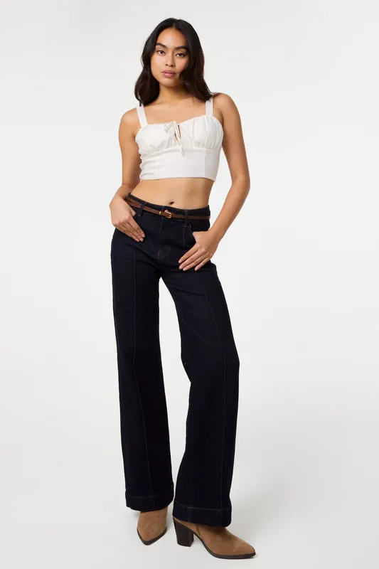 Ivory Tie Front Milkmaid Crop Top - Pink Vanilla