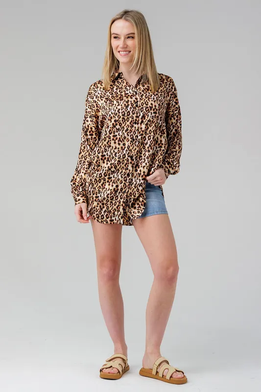 Oversized Cheetah Print Long Sleeve Shirt - Influence