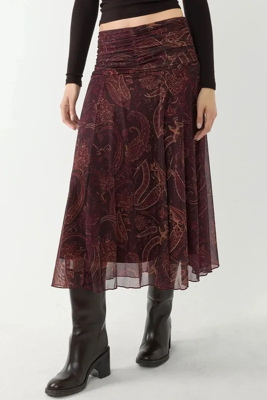 Patterned Midi Wrap Skirt with Ruffle Detail - Hiccup