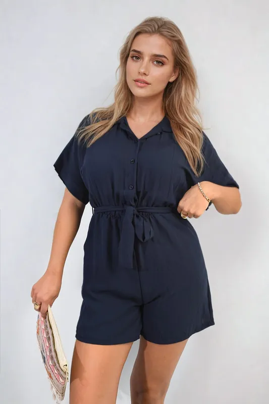 Brenda Buttoned Tie Waist Romper - IKRUSH