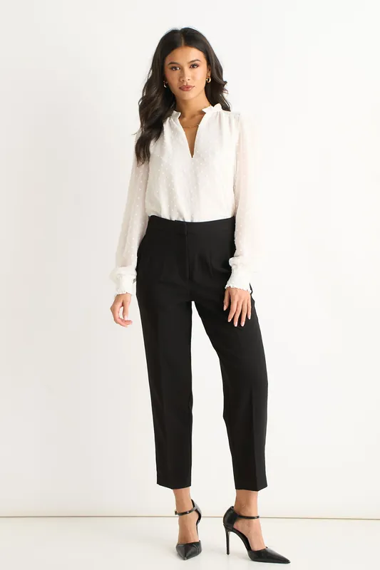 Black Ankle Grazer Cigarette Tailoring Trousers - Gini London