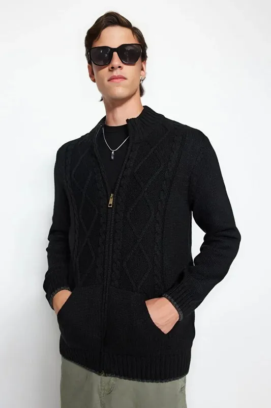 Men’s Zip Through Cable Knit Cardigan - WOVCOR