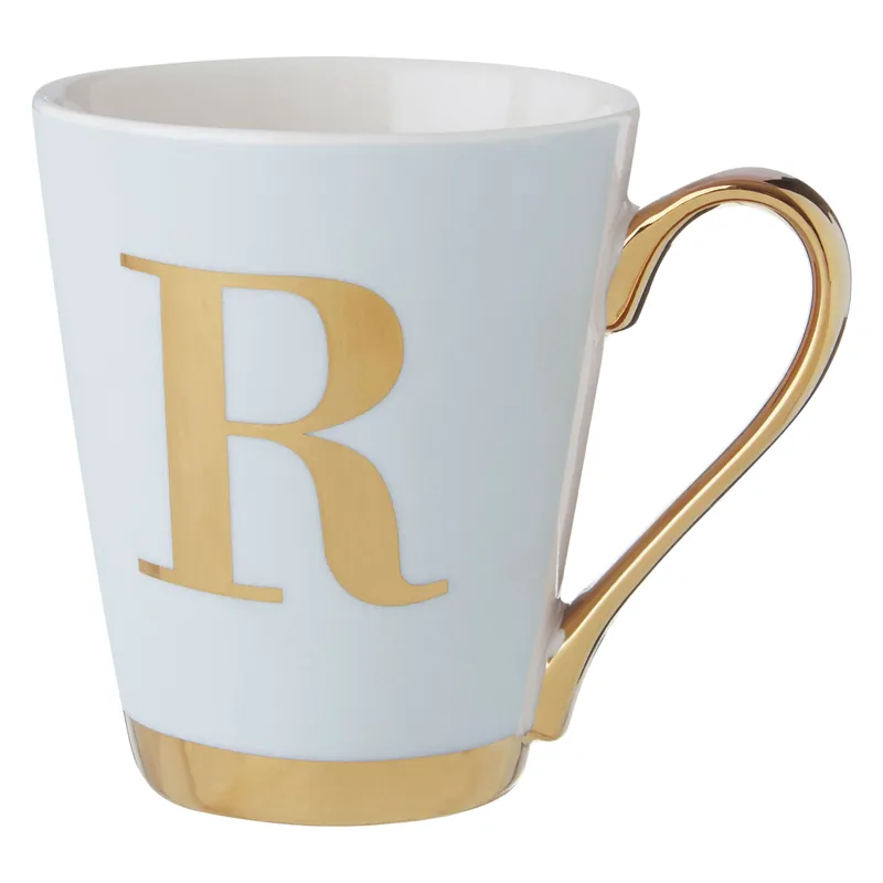 Stylish White Frosted Deco R Letter Monogram Mug, Personalized Mug For Kitchen, Durable Mug For Breakfast - Orsina