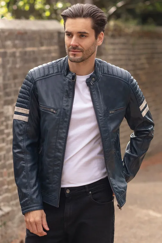 Nova2' Real Leather Biker Jacket With Stitch Detailings - Ashwood Leather