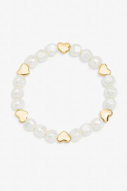 Gold Plated Pearl and Polished Heart Bracelet - Jon Richard