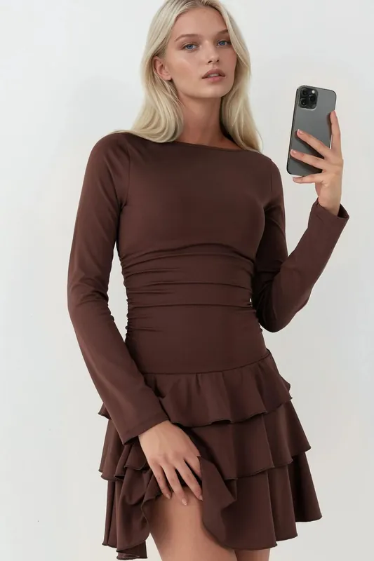 Frilly Crew Neck Mini Dress - Hiccup