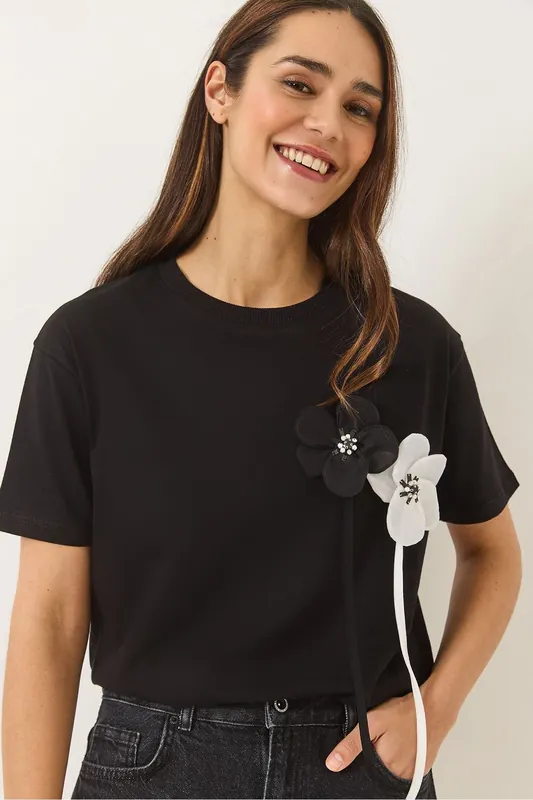 Flowering Print Short Sleeve T-Shirt