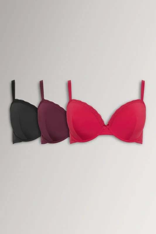 3 Pack Lace Trim Padded Bras - Yours