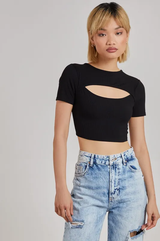 Short Sleeve Ribbed Letterbox Cropped Top - Pink Vanilla