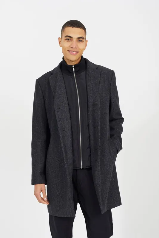 Herringbone Single Breasted Double Layer Overcoat - Brave Soul