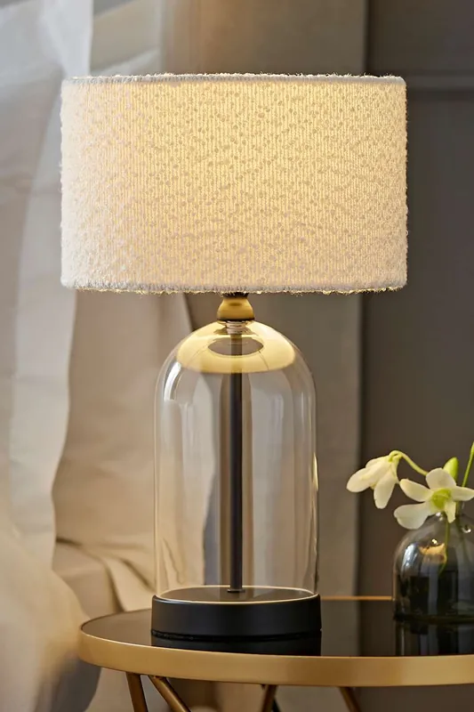 Jessy Black Glass Table Lamp With Boucle Shade - ValueLights