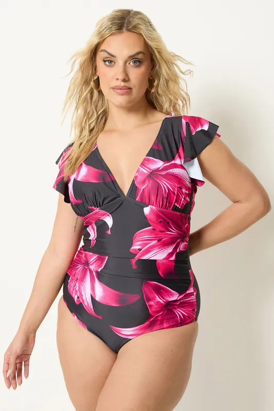 Floral Frill Sleeve Swimsuit - Yours