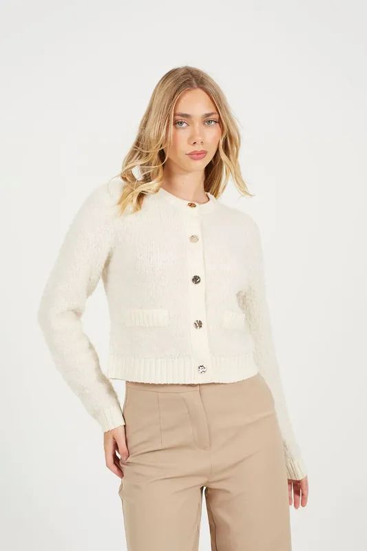 Button Through Boucle Cardigan - Brave Soul