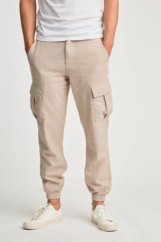 Linen Blend Cargo-Style Trousers