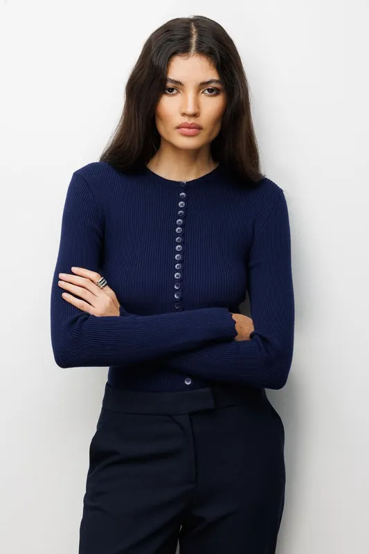 Ribbed Knit Buttoned Cardigan - MixRay