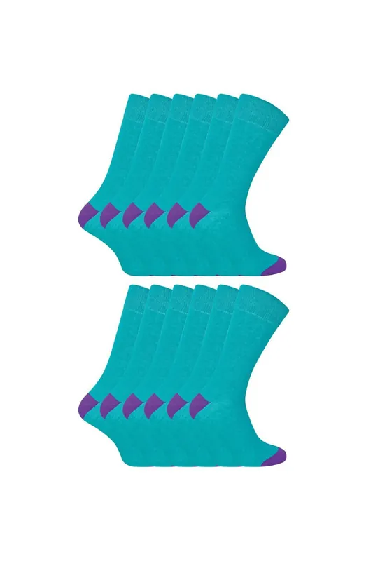 12 Pack Soft Breathable Cotton Contrast Heel & Toe Socks - Sock Snob