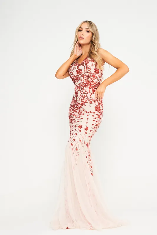 Vesta - Red Mesh Sequin Maxi Dress