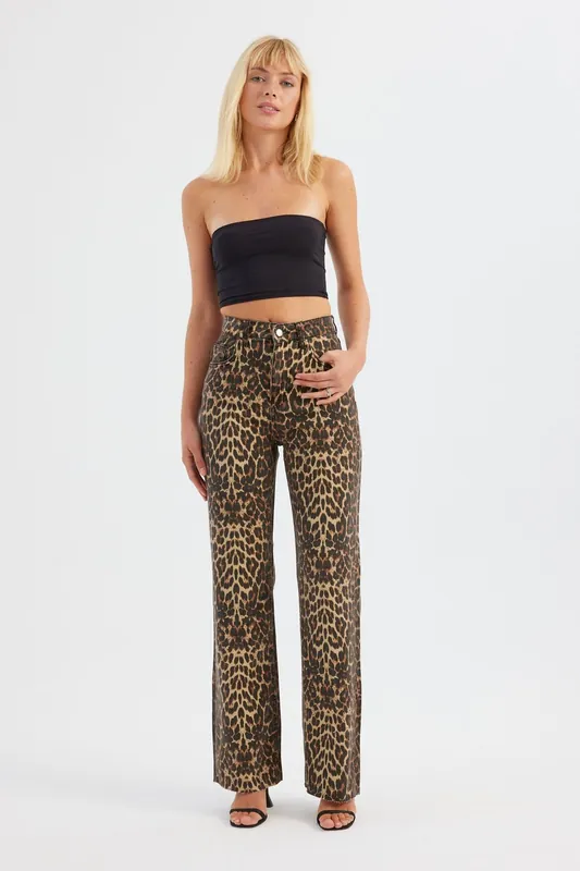 Animal Printed High Waist Straight Leg Trousers - Hiccup