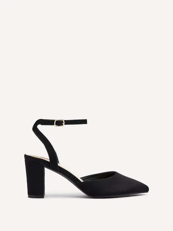 Carrie Black Faux Suede Mid Height Court Shoe - Linzi