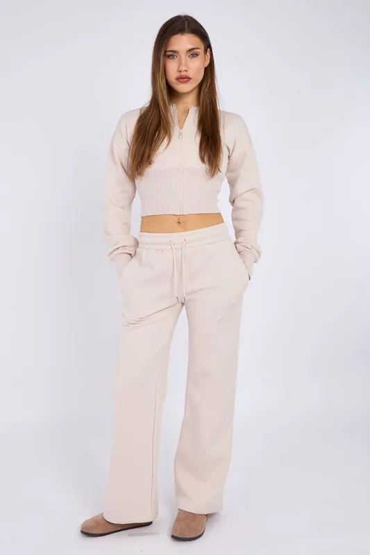 Cropped Zip Up Sweatshirt and Wide Leg Trouser Tracksuit - STYLEWISE