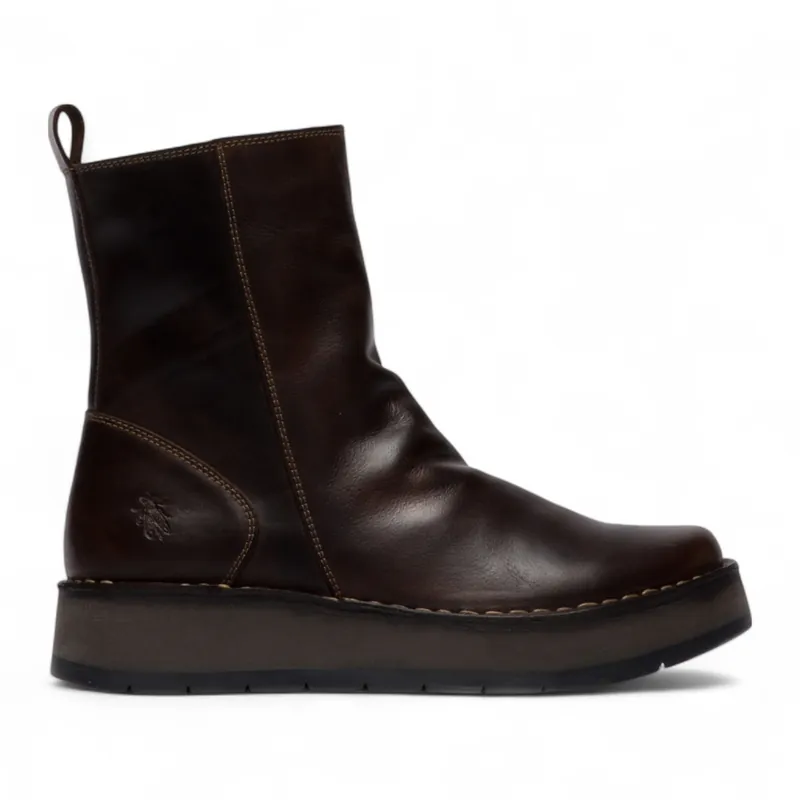 Fly London Dark RENO053FLY Leather Zip Up Platform Comfort Ankle Boots - Infinity Leather