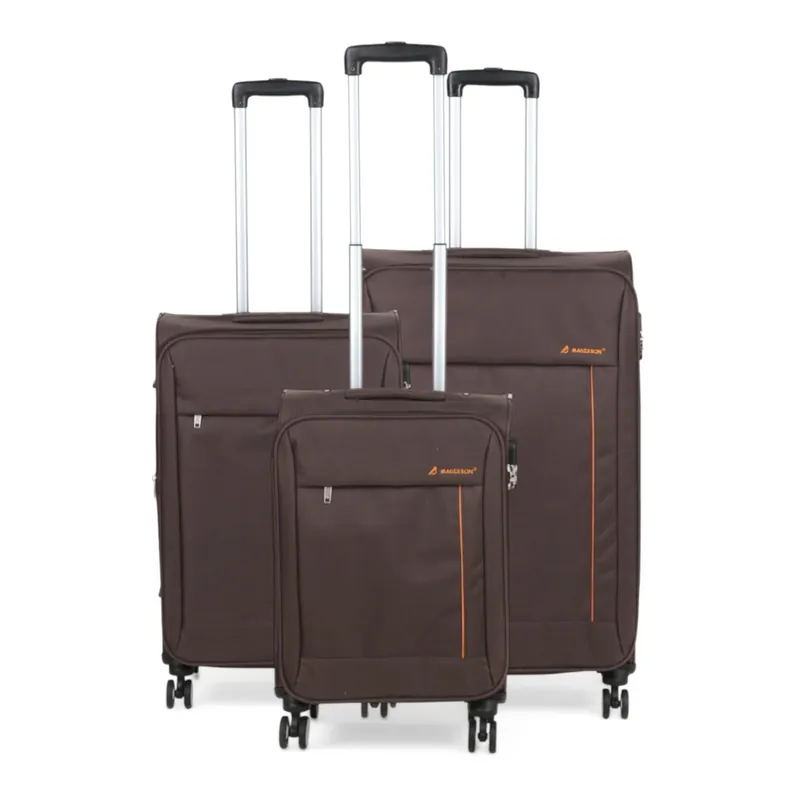 Lightweight Brown Soft Casing Suitcases 8 Wheel Travel Luggage - Palms