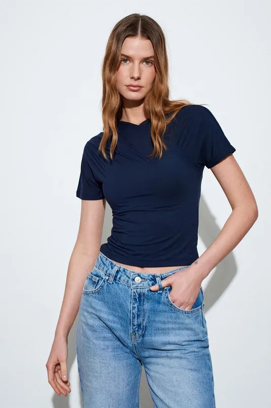 Slim Fit V-Neck Jersey Blouse