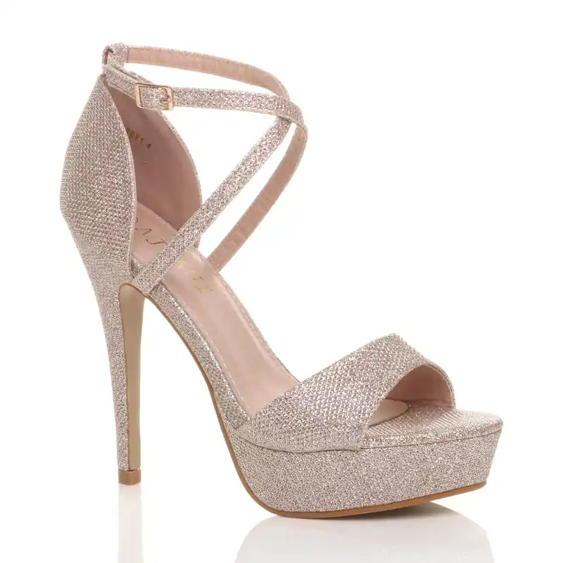 High Heel Crossed Straps Platform Sandals - AJVANI