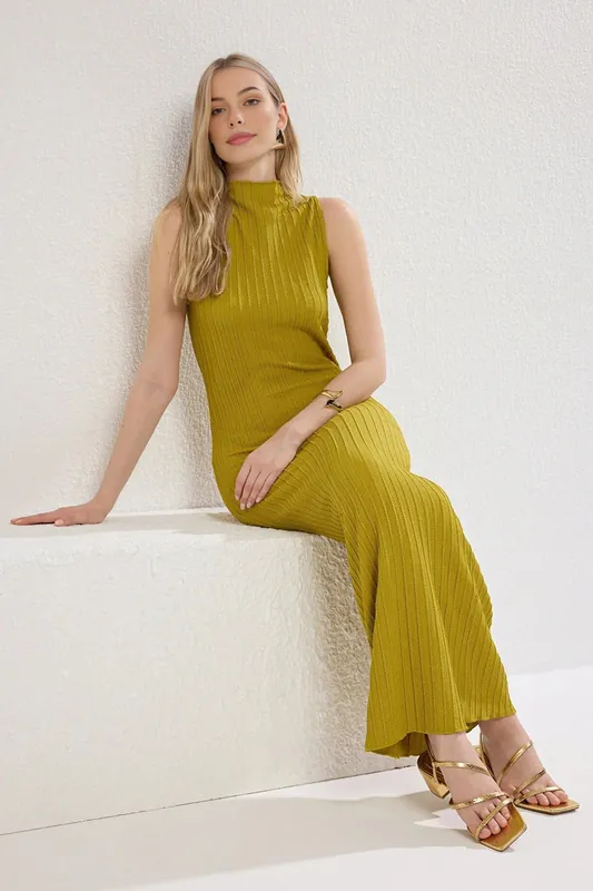 Ribbed High Neck Sleeveless Maxi Dress - WOVCOR