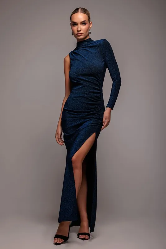 Open Lurex Back One Sleeve Maxi Dress - Goddiva