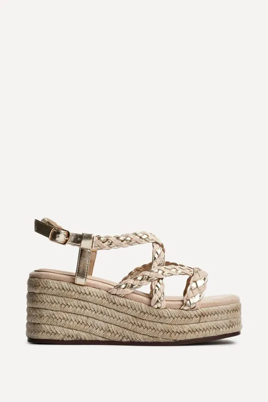 Mimosa Nude Plaited Flatform Wedged Sandals - Linzi