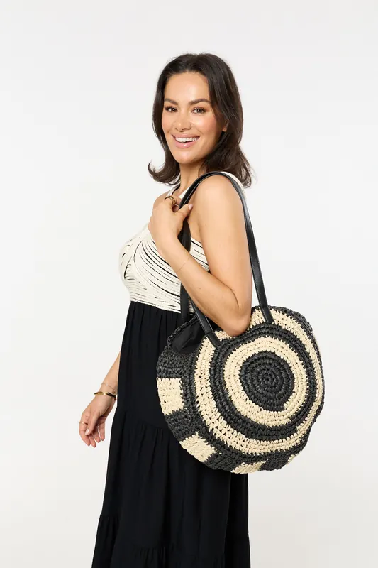 Round Woven Beach Tote Bag - Liquorish