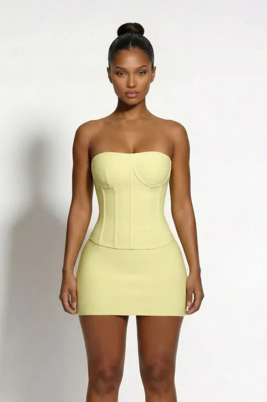 The Inara Sculpt Bandage Corset Top, Yellow - LEMONLUNAR