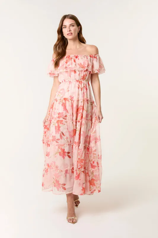 Pink Luxe Off The Shoulder Frill Maxi Dress - Blue Vanilla
