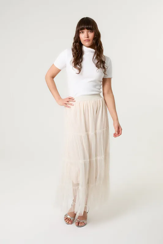 Off White Long Layered Skirt - Blue Vanilla