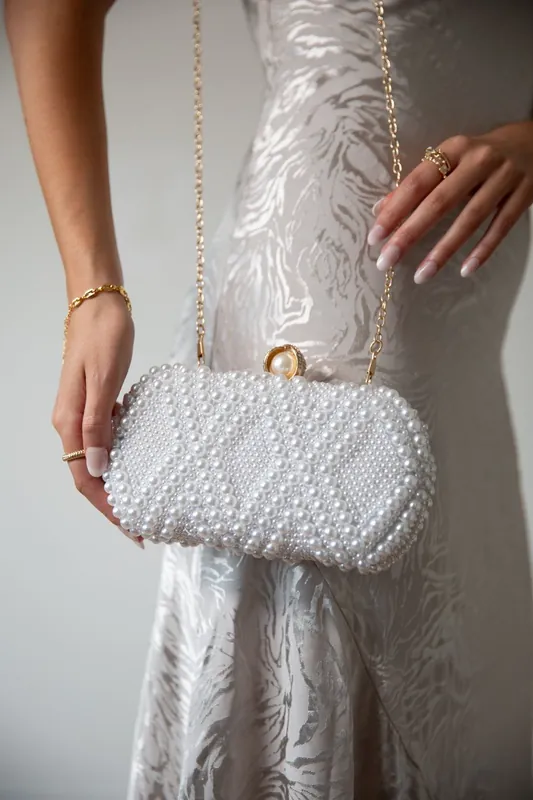 White Beaded Clutch Bag - SVNX