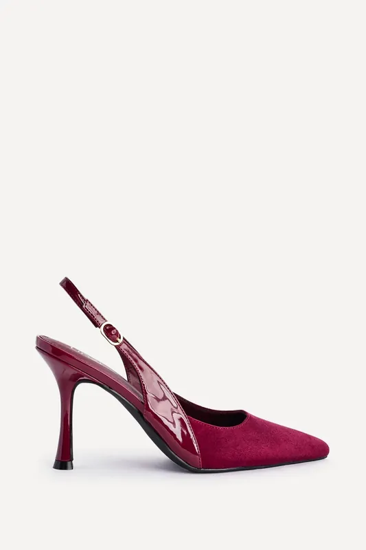 Wink Burgundy Faux Suede Two Tone Court Heel - Linzi