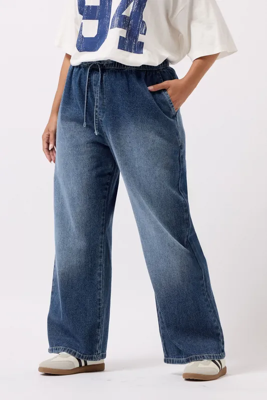 Drawstring Wide Leg Jeans - Yours