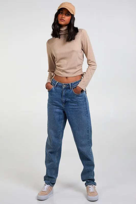Stone Ruched Crop Ribbed Top - Pink Vanilla