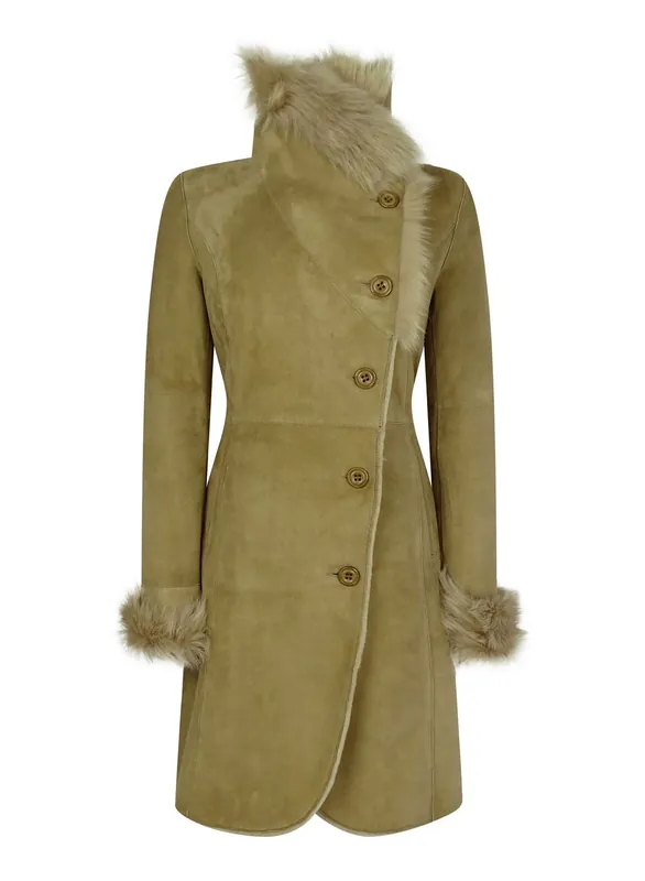 Sheepskin Suede 3/4 Long Trench Coat - TruClothing