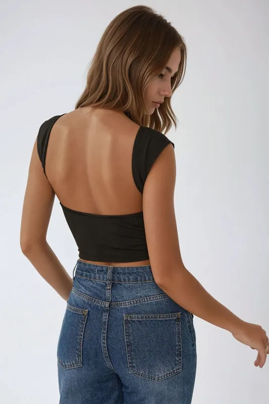 Slim Fit Open Back Viscose Crop Top - Hiccup