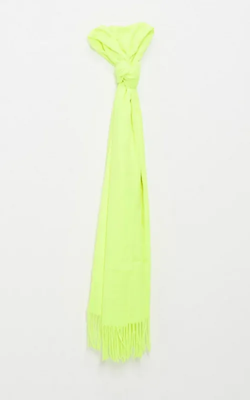 Woven Scarf with Tassles in Neon Yellow - SVNX