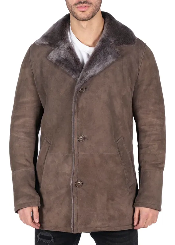 Sheepskin Coat Beige Jacket Button Down - TruClothing