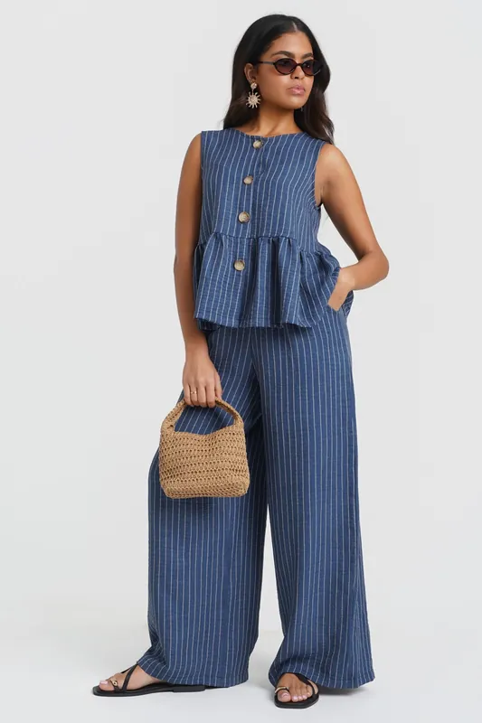 Blue Stripe Wide Leg Trousers - Needs No Label