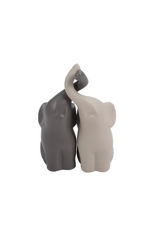 Set of 2 Ceramic Couple Elephant Statue Figurine Ornaments - Living and Home