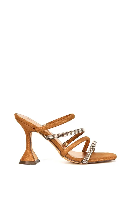 Posie' Diamante Strappy Square Toe Sculptured High Heel Sandals - XY London