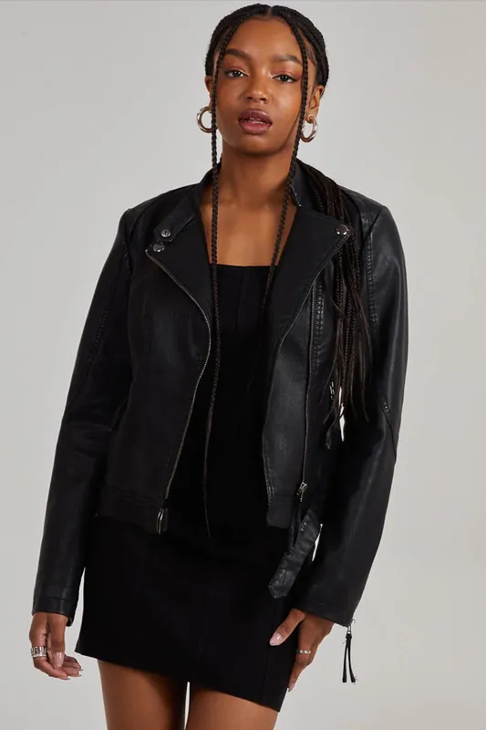 Faux PU Leather Biker Jacket - Pink Vanilla