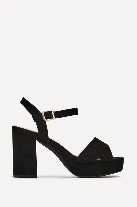 Verony Black Faux Suede Platform Block Heel - Linzi