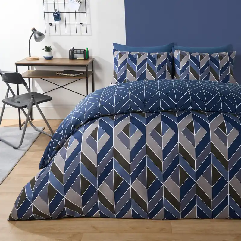 Geo Duvet Cover Bedding Set Pillowcase Reversible Quilt Soft Chevron - OHS