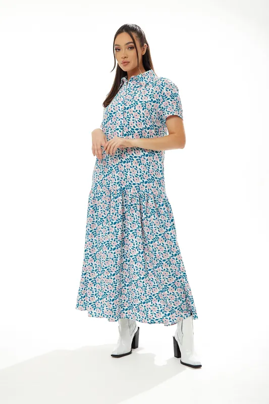 Floral Print Oversized Maxi Dress - Liquorish